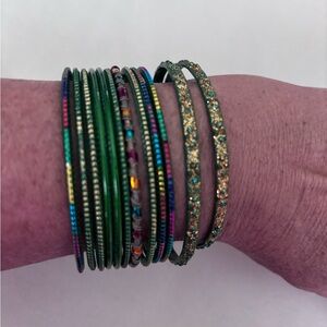 Elegant Green and Gold Bangle Set